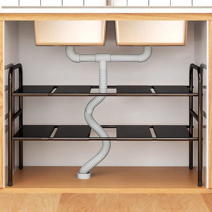 Expandable Two-Tier Under-Sink Organizer Shelf