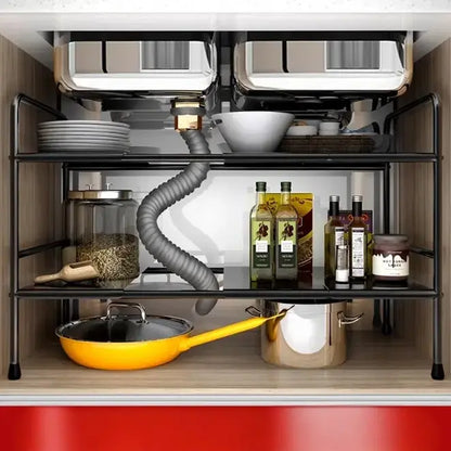 Expandable Two-Tier Under-Sink Organizer Shelf